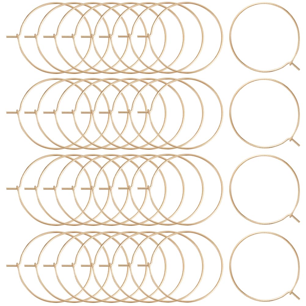 Beebeecraft 1 Box 100Pcs 25mm Wine Glass Charm Rings 18K Gold Plated 316 Stainless Steel Open Round Beading Earring Hoops Findings Supplies for Jewelry Making DIY Craft Kit