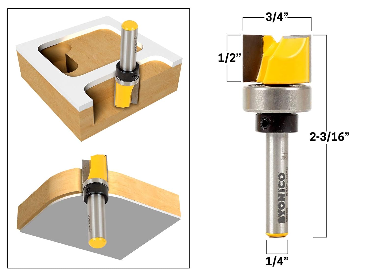 Yonico 14169q Hinge Mortising Router Bit with 1/2Inch W X 1/2Inch H 1