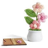 Knitting Crochet Puff Flowers Potted Plants, Handmade Knitted Gradient Colorful Flower for Home Office Car Decoration, Decorative Plants for Lasting Beauty, Gift for Women, Family, Friend（Light Pink）