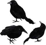Jodsen 3 Pack Halloween Crows Artificial Feathered Ravens Decoration view 1