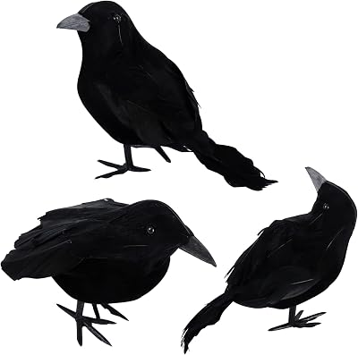 Jodsen 3 Pack Halloween Crows Artificial Feathered Ravens Decoration
