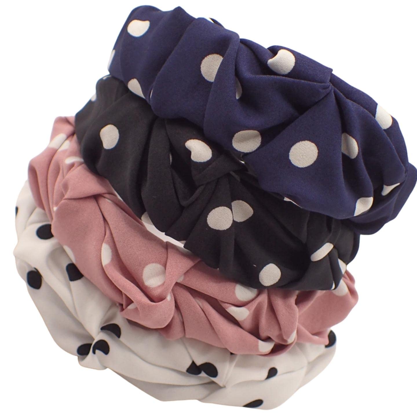 Topkids Accessories Alice Headband Multipack, Various Designs & Styles For Girls, Ladies, Unisex Adults & Unisex Kids Hair (Ruched Polka Dot Print Fabric)