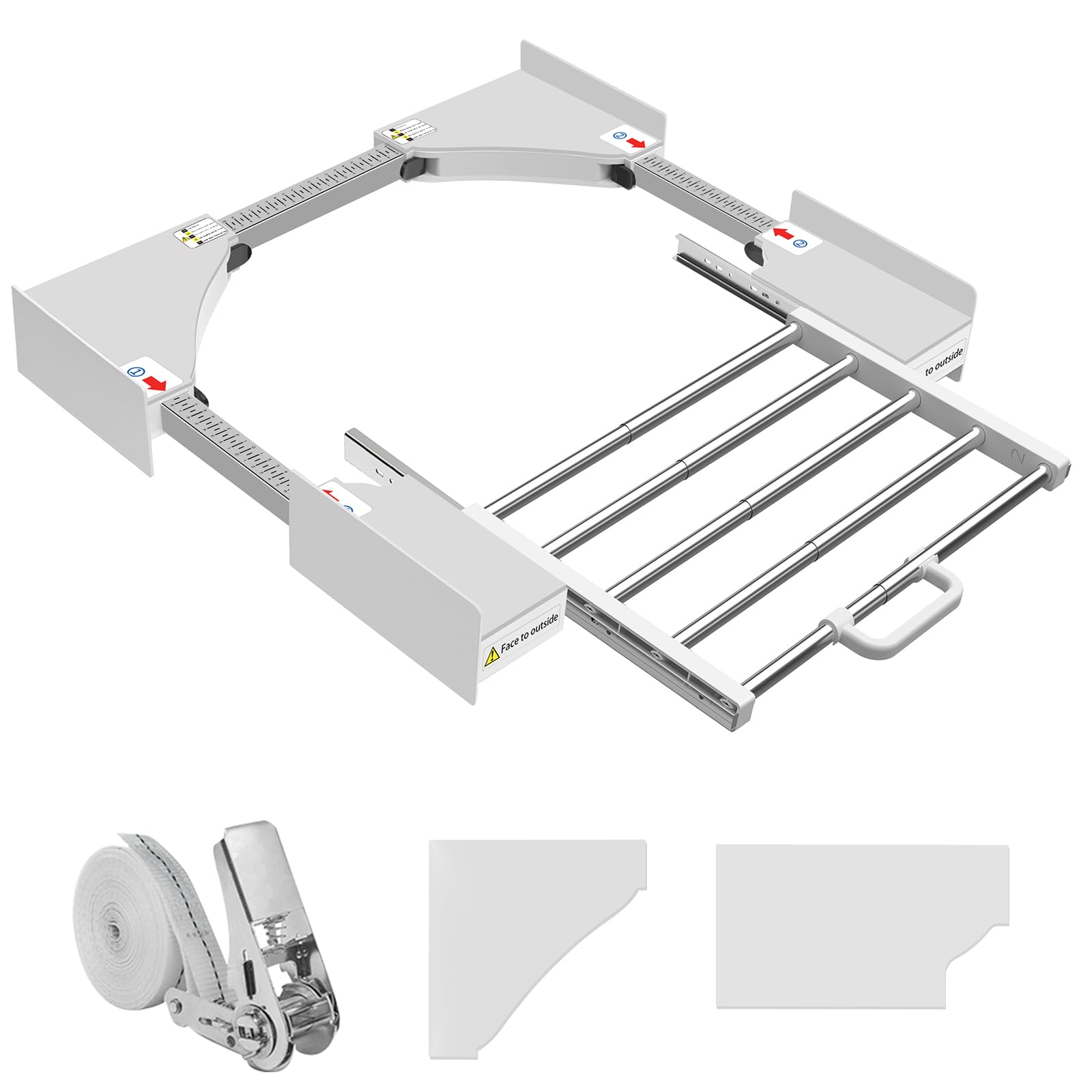 NIUXX Zwischenbaurahmen mit Wäscheleine, verbindung waschmaschine trockner, Verbindungsrahmen Zwischenbausatz mit ausziehbarer Handtuchhalter, Einstellbare Größe（53-68cm）weiß