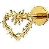 FINE4U Hollow Heart Piercing Jewelry Collection - ASTM F136 Titanium Internally Threaded Flat Back Stud for Cartilage, Helix, Conch