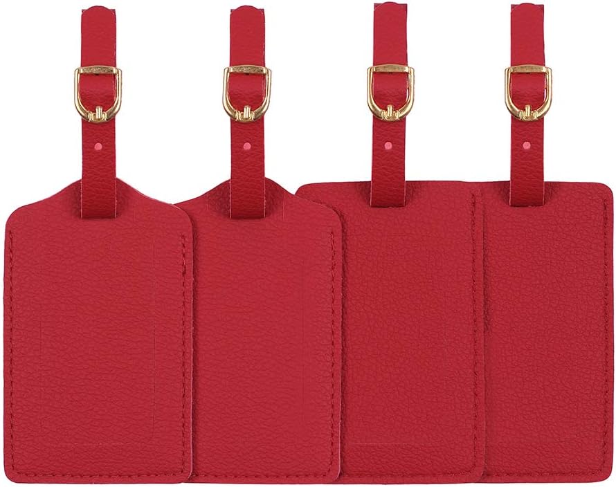 Luggage Tags, Microfiber Leather Personalized Suitcase Tag Set Luggage id Tags Labels Travel Accessories-Set of 4(Red)