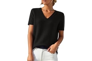 Tops for Women Solid Color Cotton T-Shirts Short Sleeve Casual V Neck Lightweight Knit Sweater Shirts Blouse