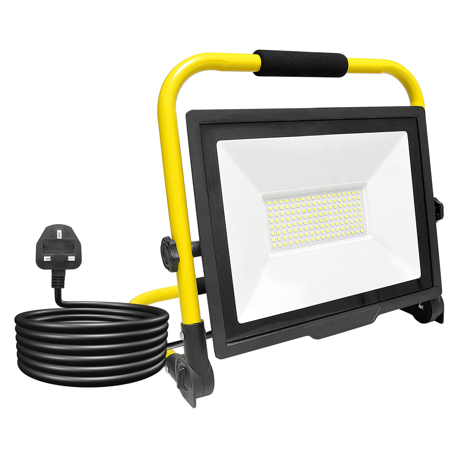 RIGIDON Portable Stand Led Work Light, 100W 10000 Lumens 175V to 265V Job Site Lights, Plug in Folding Flood Light for Home Workshop Garage Garden Security Outdoor Lighting, 6000K 3M Wire with Plug