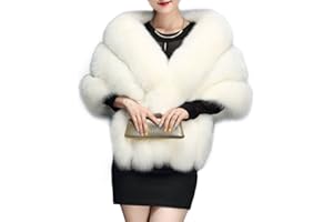 UMREN Women's Luxury Party Faux Fox Fur Long Shawl Cloak Cape for Winter