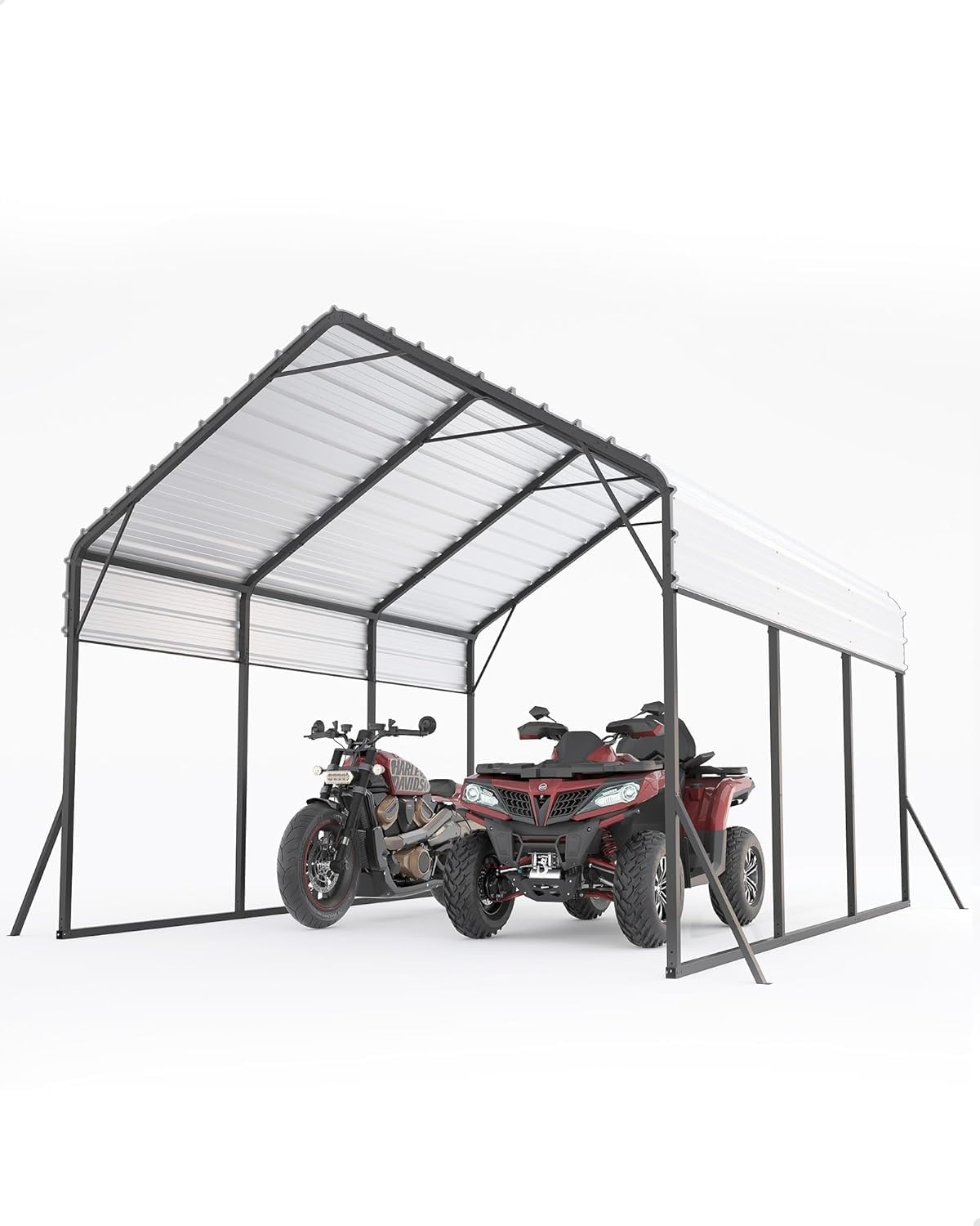 Photo 1 of *PARTIAL SET* Metal Carport, 13x16 FT Outdoor Car Port Canopy with Galvanized Steel Roof and Reinforced Base, Heavy Duty Garage Car Shelter Shade for SUV, Truck, Boats **BOX 1/5***