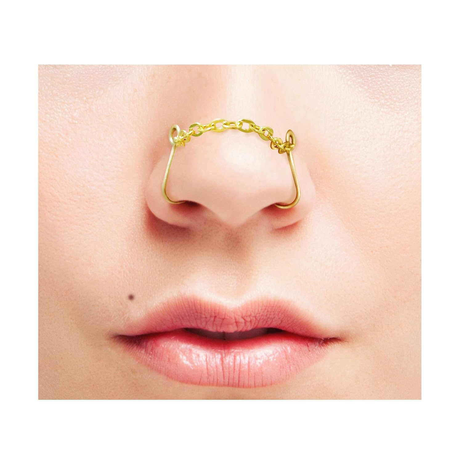 Nose Chain for Double Fake Nose Piercing Gold Brass Non