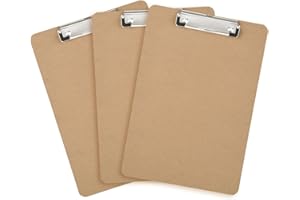 YEAHVIY 3 Pack Hardboard Office Clipboard, Letter-Size Clipboard with Low Profile Clip, Classic Clip Boards, 9" x 12.5" Wood Clipboards for Office, School, Hospital Supplies, Brown