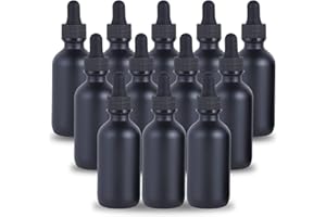 YONKAN 1 oz Dropper Bottle 12 Pack Black Glass Boston Bottles 30ml with Eye Droppers Black Caps for Essential Oils, Perfume, Leak Proof Travel Bottles for Liquids