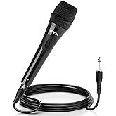 Wired Dynamic Microphone with 10-Foot Cable, On/Off Switch, 1/4-Inch Plug | Cardioid Vocal Pickup, Comfortable Handheld Grip, Plug &amp; Play, for Karaoke, Singing, Speeches, Church and Stage Performance