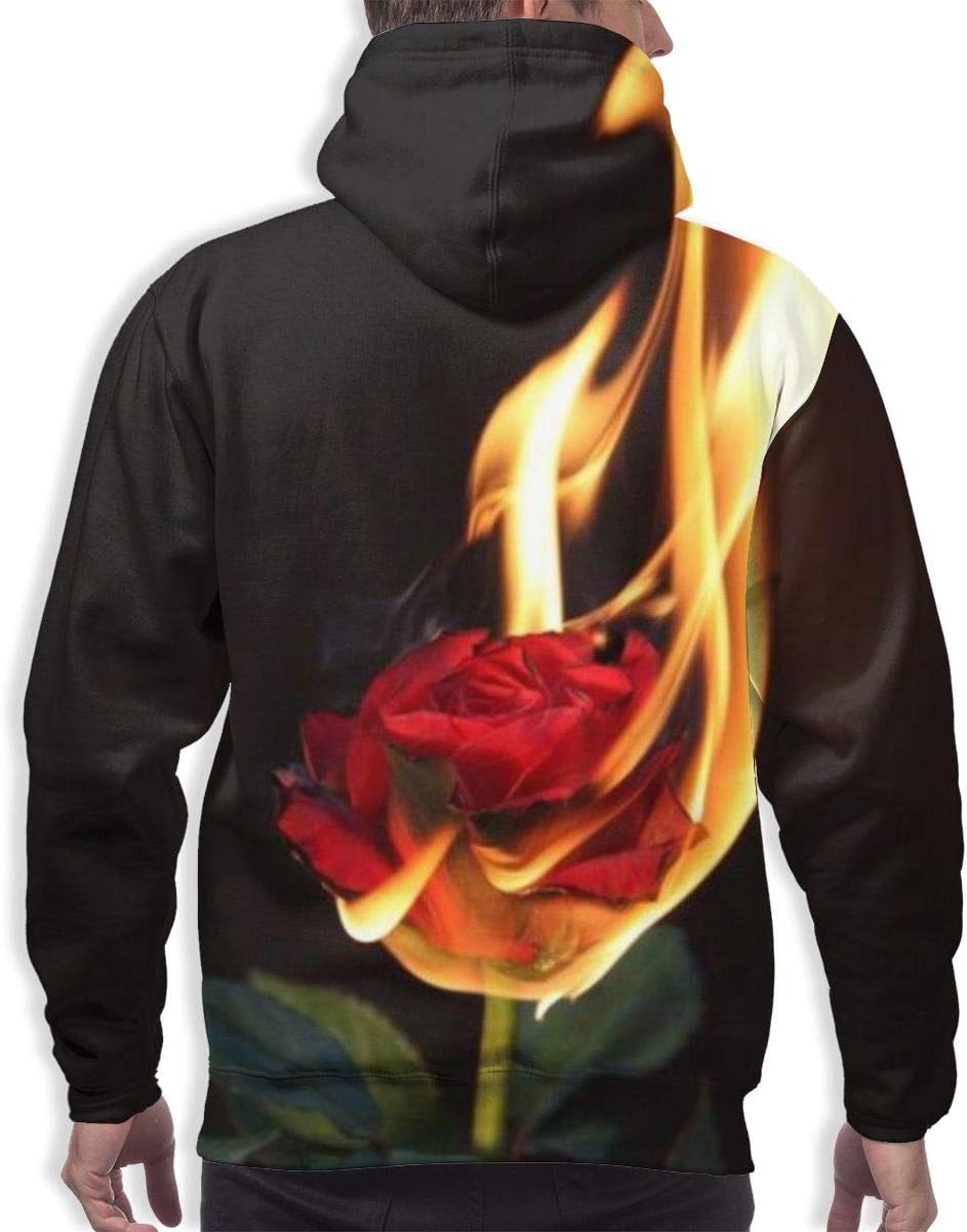 men rose print pocket front hoodie