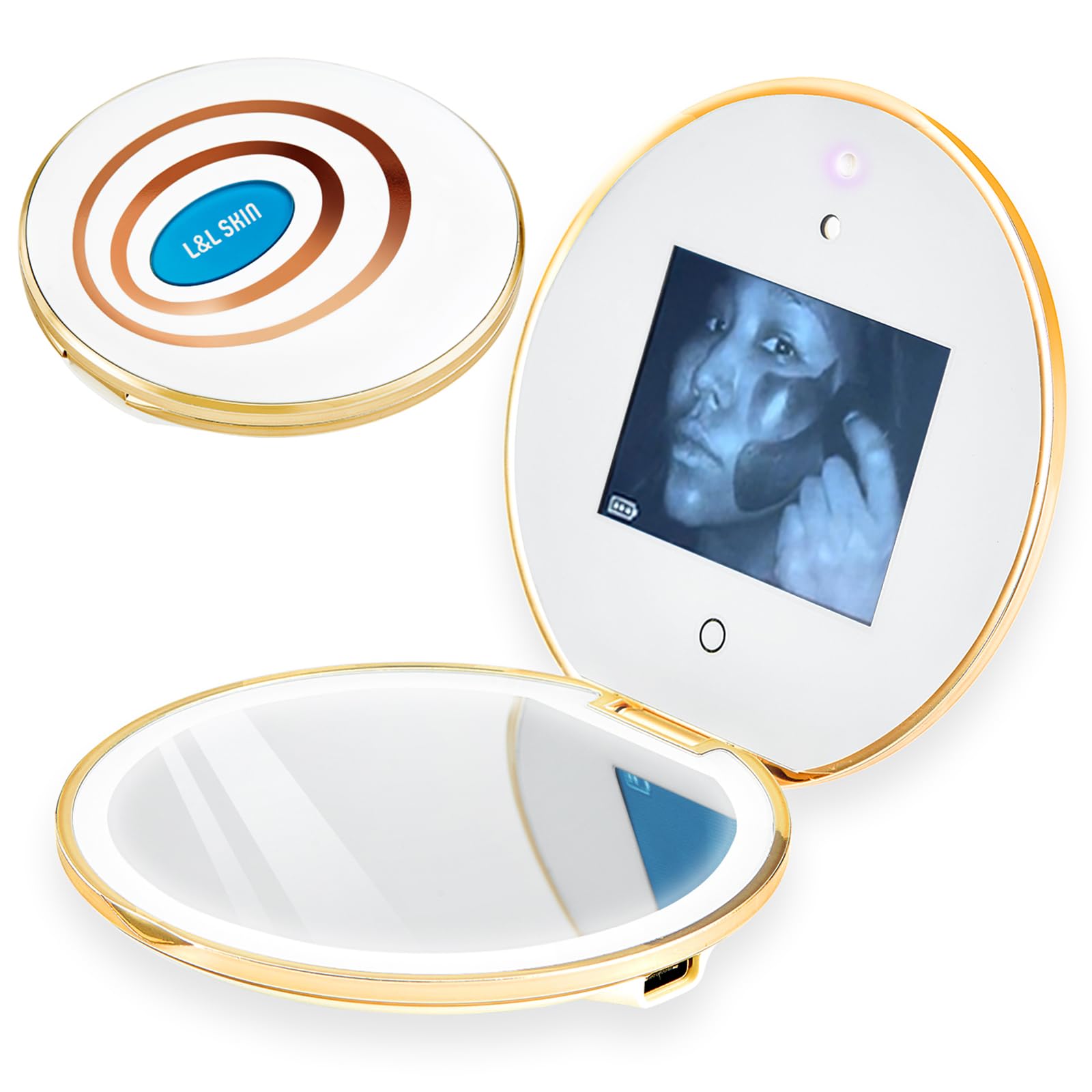 L&L SKIN UVmagic Mirror, Compact Mirror Design for Sunscreen Test, Travel Makeup Mirror with UV Camera for Sunscreen Coverage Test