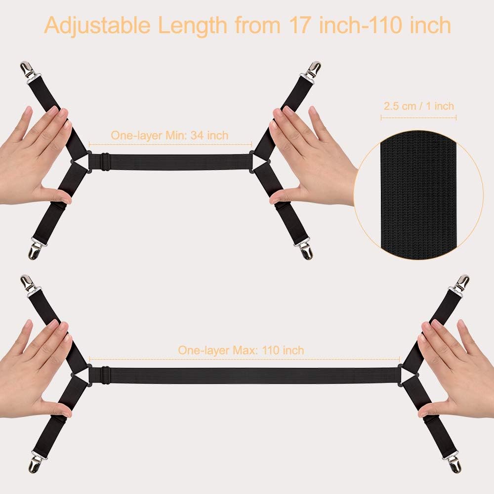 Bed Sheet Holder Straps, Bed Sheet Fasteners Suspenders Holder Straps Adjustable Crisscross Elastic Band Fitted Bed Sheet Holder Fasteners Grippers Clip,2pcs/Set Black: Home & Kitchen