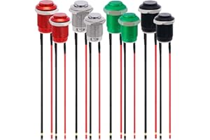 MKBKLLJY 8Pcs 12mm Momentary Push Button Switch,IP65 Waterproof,DC 12V 2A Stainless Steel 1 Normally 1 Open Without LED with Pre-soldered Wires 4Color(Silver/Black/Red/Green)