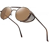 RONSOU Steampunk Style Round Vintage Polarized Sunglasses Retro Eyewear UV400 Protection Matel Frame