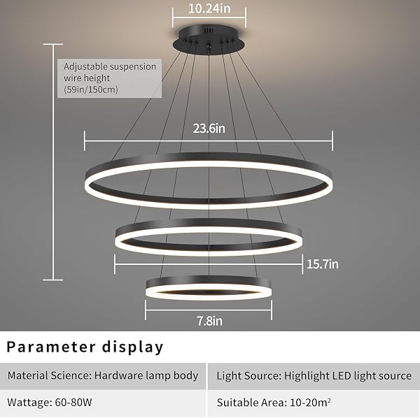 MATVEN MODERN CEILING CHANDELIER LIGHT, ACRYLIC ANTI-FLICKER BLACK PENDANT LIGHT FIXTURES WITH REMOTE CONTROL DIMMABLE 3 COLOR MODE & BRIGHTNESS ISLAND LIGHTS FOR KITCHEN DINING ROOM