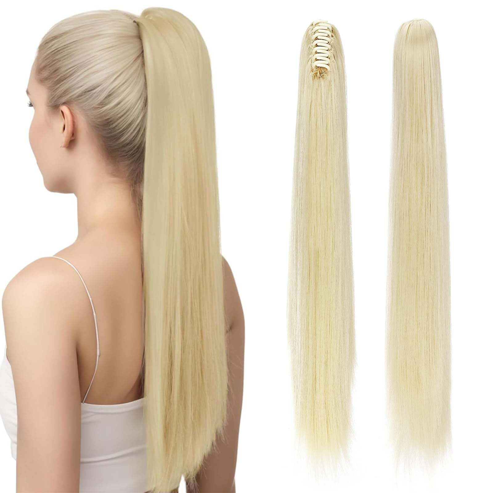 Fashion Ponytail Hair Extension Claw Curly Wavy Straight Clip in ponytail Hairpiece One Piece fake hair Ponytails for Women 21” Straight Bleach Blonde