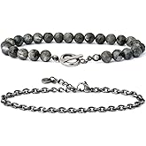 Mezcla Vida Natural Stone Bead Bracelet and Distressed Stainless Steel Bracelet Set, Vintage Style Men's Accessories, 2-Piece