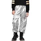 Perfashion Metallic Cargo Pants for Girls & Womens Hip Hop Dance Multi-Pocket Joggers High Waist Pants 6-15Y