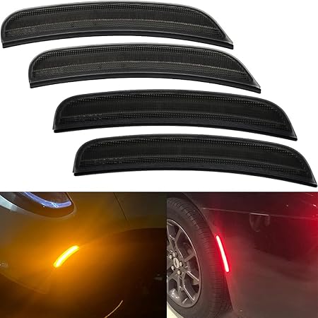 Amazon アンバーレッドスモークレンズ Ledサイドマーカーライト Dodge Charger 15 16 17 18 19 Dodge Charger フロント リアドライバーと助手席側 Ledウィンカーライトキット ライト ランプ 車 バイク