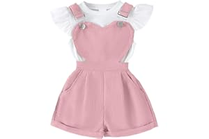 LUJENGEFA Baby Girls Summer Outfit Short Sleeve Ribbed Tops + Suspender Overalls Shorts Set Kids Cute Clothes