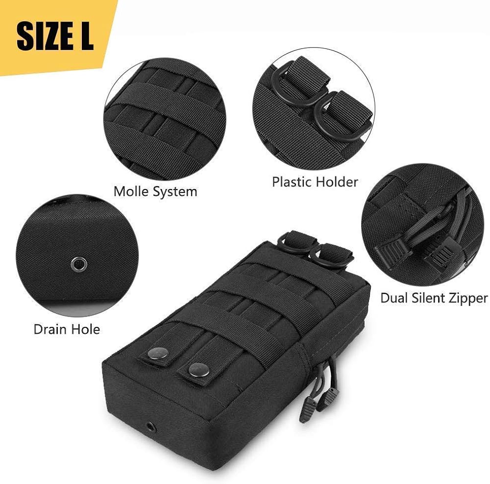 FUNANASUN 2 Pack Molle Pouches - Tactical Compact Water-Resistant EDC Pouch (2 Pack-Black + Water Bottle Pouch) : Sports & Outdoors