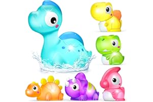 Baby Light Up Bath Toys: 6 Pack Dinosaur Water Activated Bath Toys for Kids 1-3, No Hole Water Toys for Toddler Bathtub/ Swim