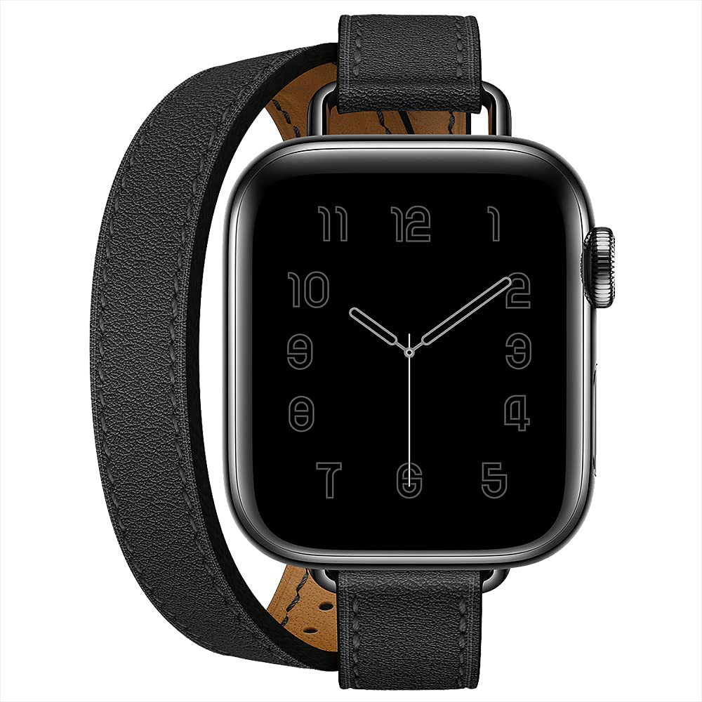 Fsavlroy Compatible with Apple Watch Band 40mm 41mm 42mm,Genuine Leather Women Double Tour Slim Wristband for iWatch Ultra Series 11/10/9/8/7/6/5/4/SE(40/41/42mm,Black)