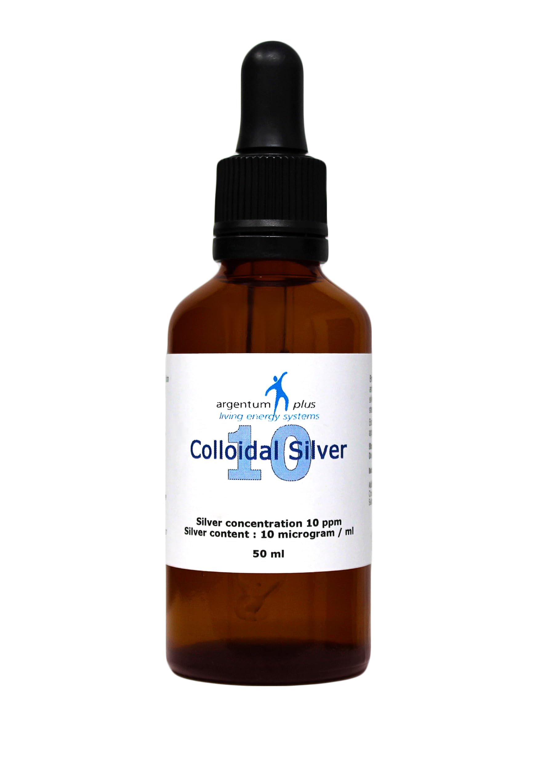 argentum plus - Colloidal Silver 10 ppm - 50 ml Glass Pipette with Glass Dropper Bottle