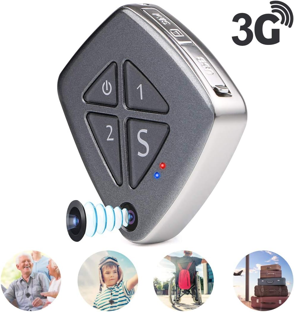 Mini GPS Tracker - Autopmall Tracking Device for Kids 3G Locator GPS WiFi LBS Positioning Pendant Fall Alarm Personal Emergency Response System (Black)