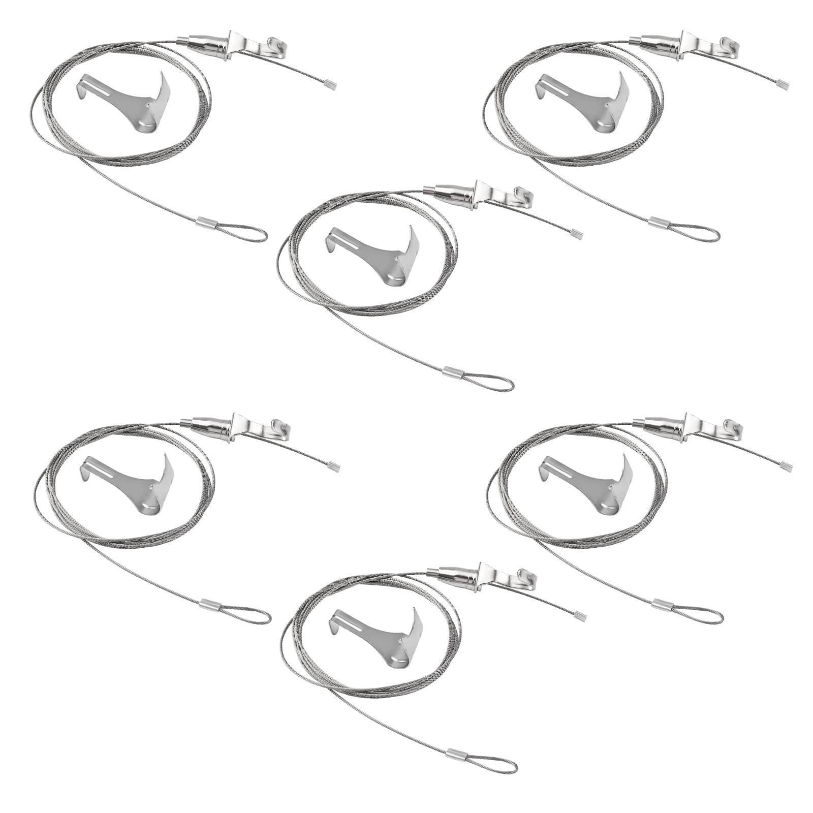 UFURMATE 6Pcs Adjustable Stainless Steel Hanger Wire Rope Kit Professional Art Picture Display Kit for Wall Picture, Exhibition, Art Gallery (2M, Big Hook)