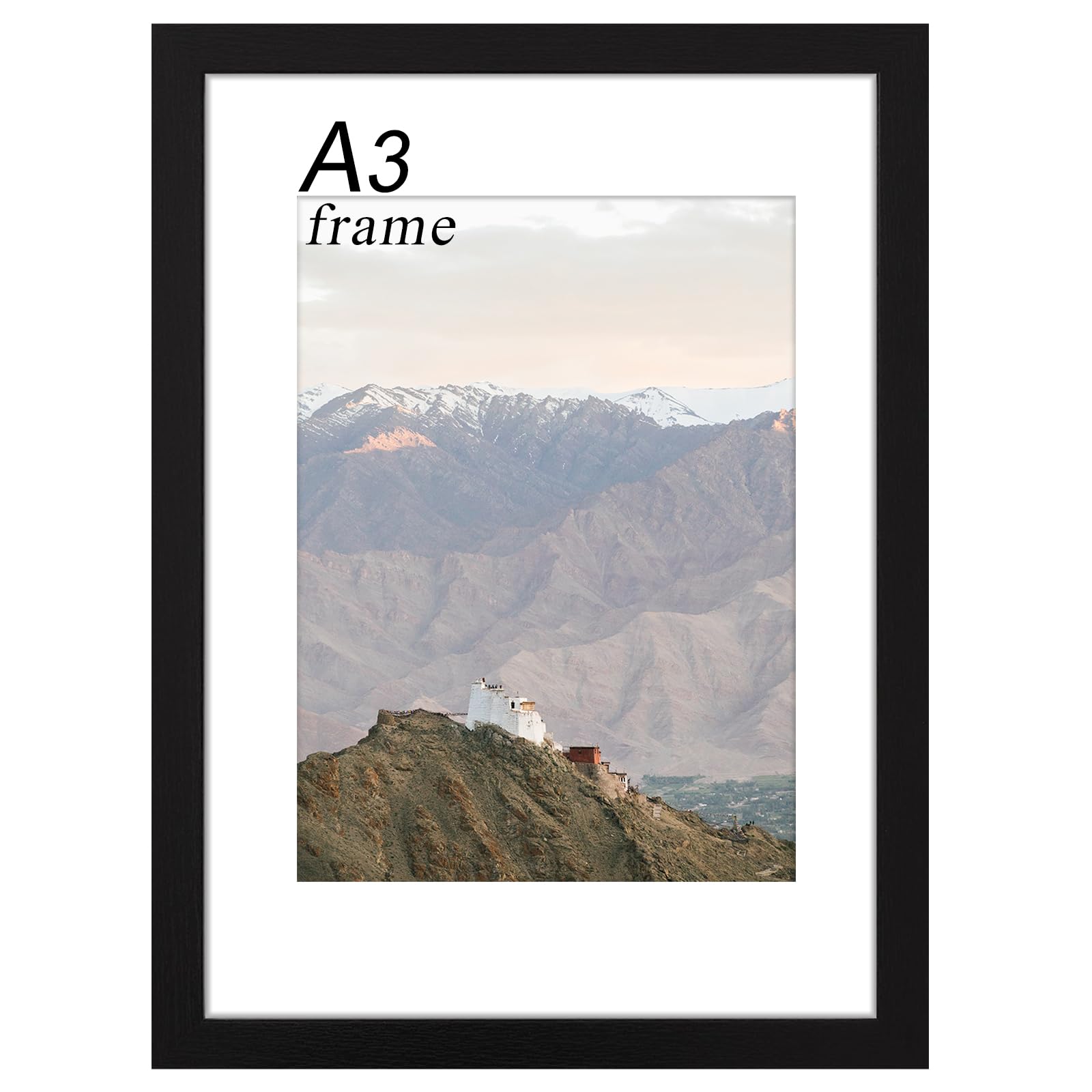 RUN HELIX Wooden A3 Picture Frame - A3 Frame with Plexiglass - A3 Black Frame for Wall Mount - Picture Frame for Family Display Pictures Wall Gallery Photo Frames- 29.7x42 cm (Black)