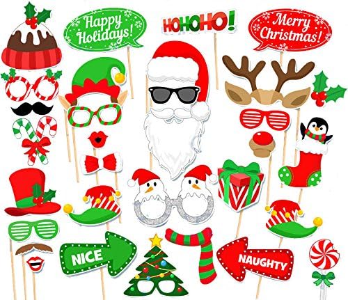 32PCS Merry Christmas Photo Booth Props Kit Funny Images Supplies for New Year's Decorations Party Art Crafts With Strike