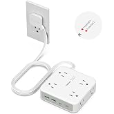TESSAN Dual Surge Protector Power Strip, 5 Ft Extension Cord Flat Wall Plug | 4 USB (2 USB C) 8 Outlets, 2100J Surge Protection, 20W Multiple Charging Station for Home, Office, College, Dorm, Grey