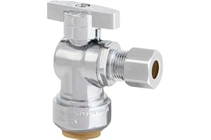 JUWO 1/2" x 3/8" OD Compression Angle Stop Valve, Sink Shut Off Valve for PEX, Copper, CPVC Pipe and Water Line, Quarter-Turn Push to Connect Brass Plumbing Fitting (1 Pack)