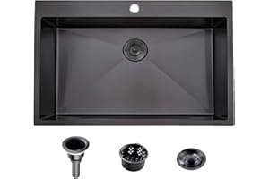 Comllen 28x18 inch Stainless Steel Black Drop In Kitchen Sink,28 Inch Topmount Sinks,16 Gauge 9 Inch Deep Single T304 Single Bowl Kitchen Sink With Strainer
