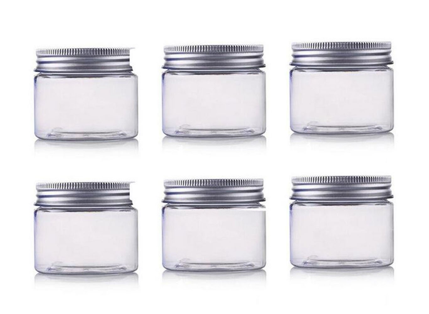 6 Pcs 150ml / 5oz Jars PET Cosmetic Containers Empty Makeup Cases Holders with Silver Aluminum Screw Cap Lid Prefect for Lip Balm Eye Shadow Powder Cosmetics and Face cream Lotion