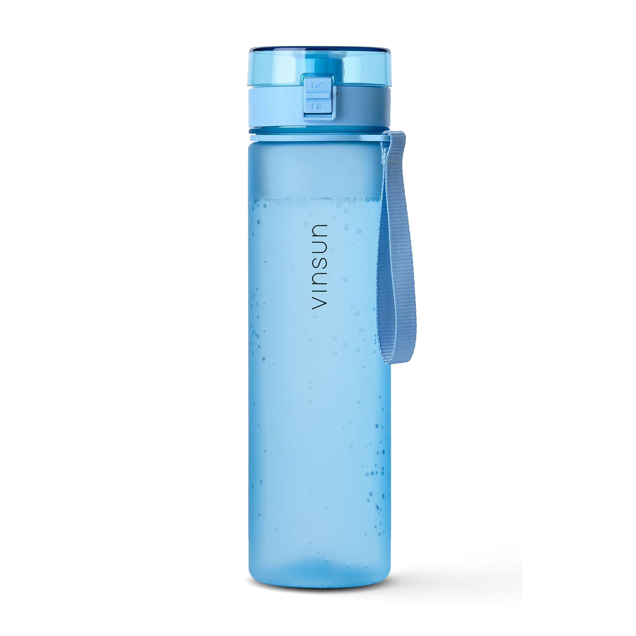 VINSUN Water Bottle 1L Light blue - BPA free, Leak-proof, Carbonic acid suitable, Tritan, One-Hand Operation - Drinking Bottle for Sports, Gym, Travel, University, Cycling