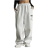 OYOANGLE Women’s Plus Size Sweatpants Bow Graphic Drawstring Waist Workout Athletic Straight Leg Pants