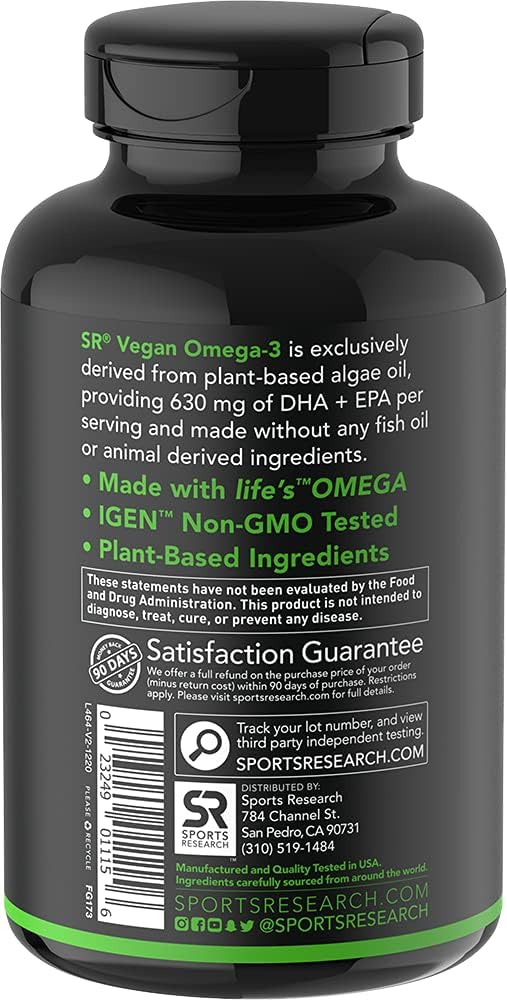 Vegan Omega-3 Fish Oil Alternative sourced from Algae Oil | Highest Levels of Vegan DHA & EPA Fatty Acids | Non-GMO Verified & Vegan Certified - 60 Veggie Softgels (Carrageenan Free): Health & Personal Care