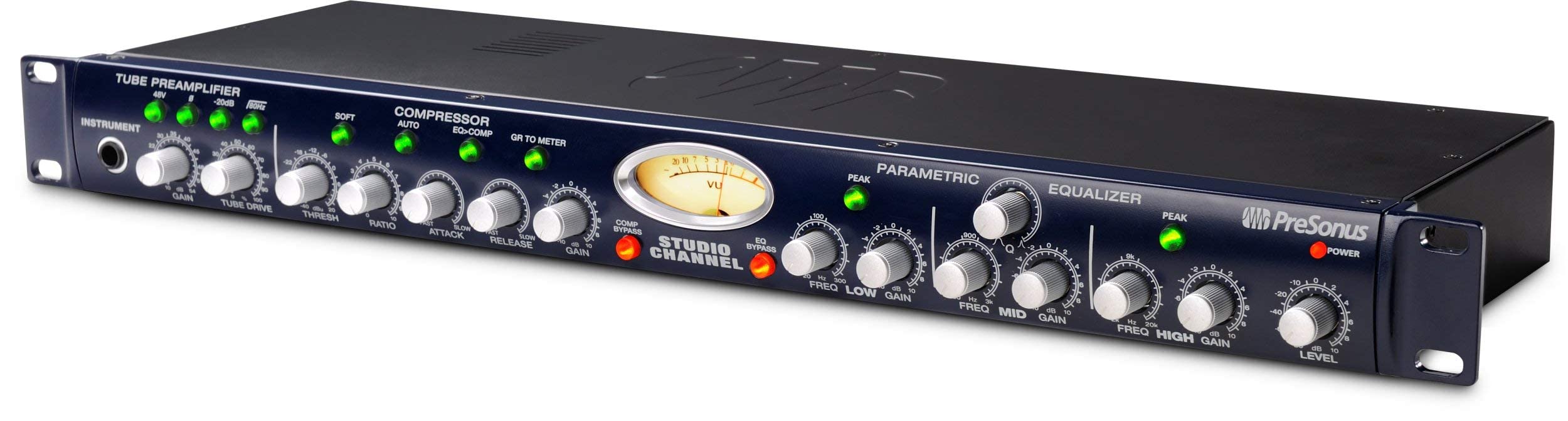PreSonus Studio Channel, 1-Channel Vacuum-Tube Channel Strip and DI with valve preamp, compressor and EQ for microphones and instruments