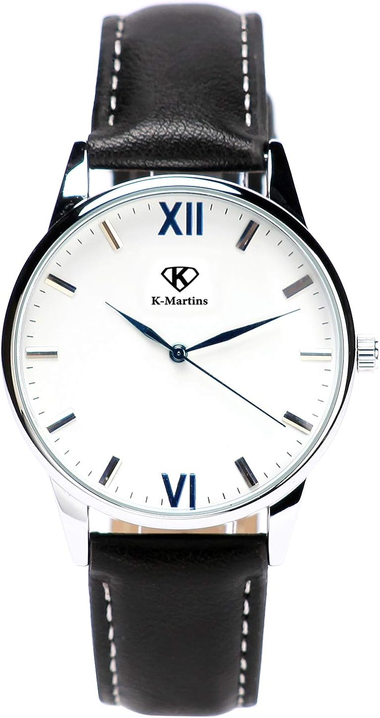 K-Martins Mens Wrist Watch -Quartz Analog Roman Numeral with Classic Brown Leather - Waterproof 10 Years Batteries - Fashion Casual Unique Dress - Business Office Work School Watches