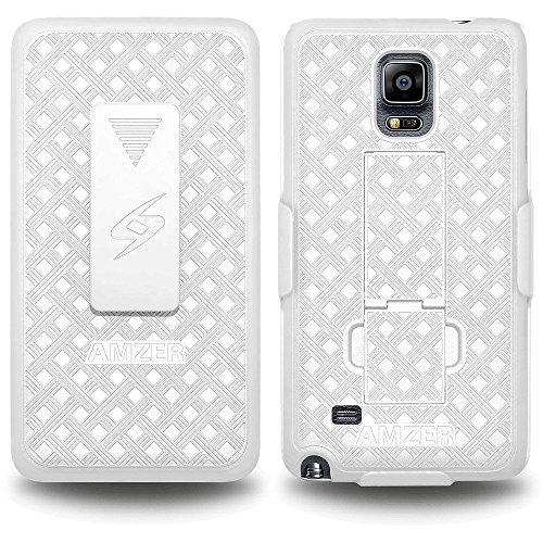 Amzer Shellster Shell Holster Combo Case Cover for Samsung Galaxy Note 4 - Retail Packaging - White