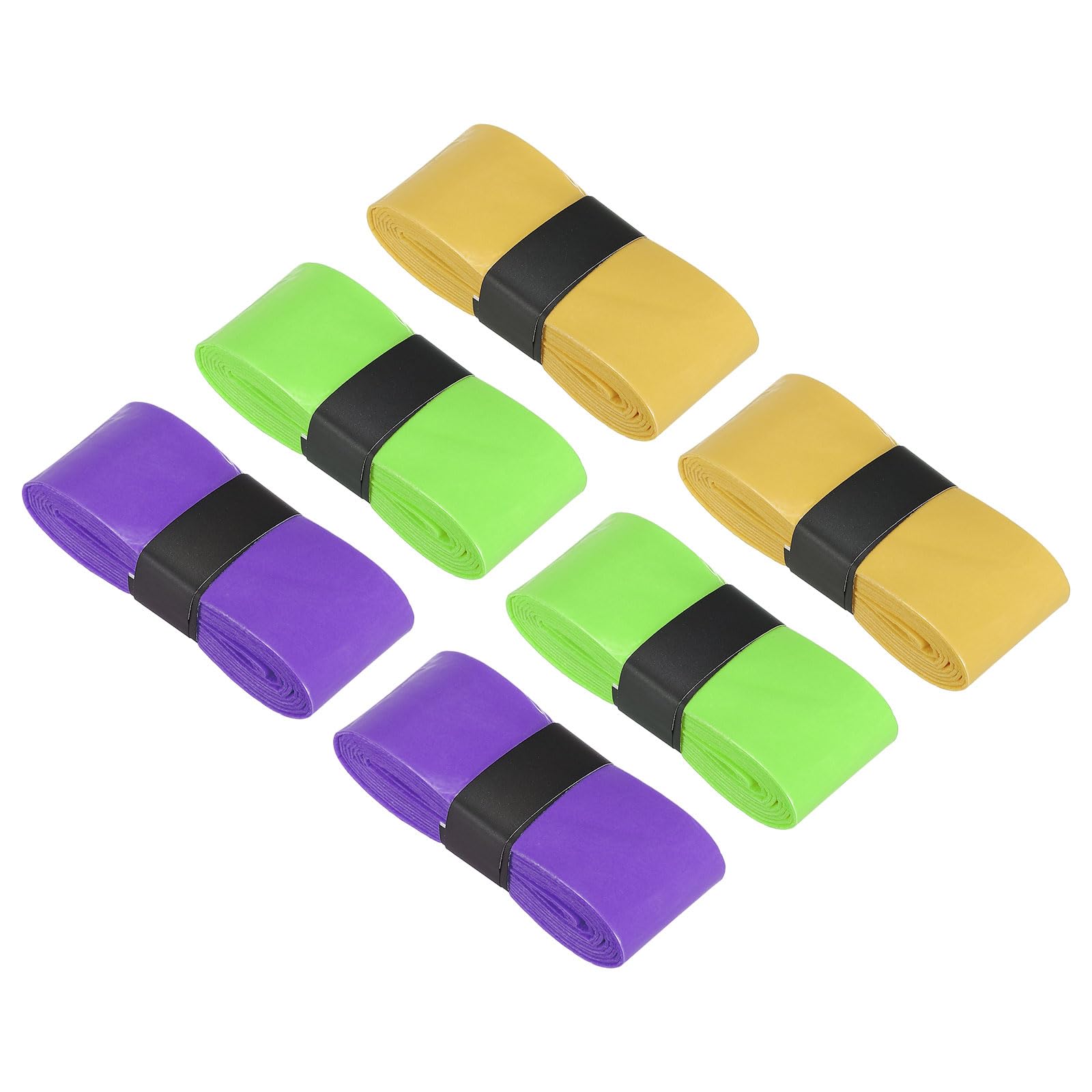 PATIKIL 43.3" Tennis Racket Grip Tape, PU Overgrip Stretchy Non-Slip Absorb Sweat for Badminton Fishing Rod, Purple Fluorescent Yellow Yellow