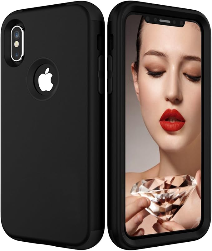 iPhone X Case, ASZeke Black 3 in 1 Solid Color Hybrid