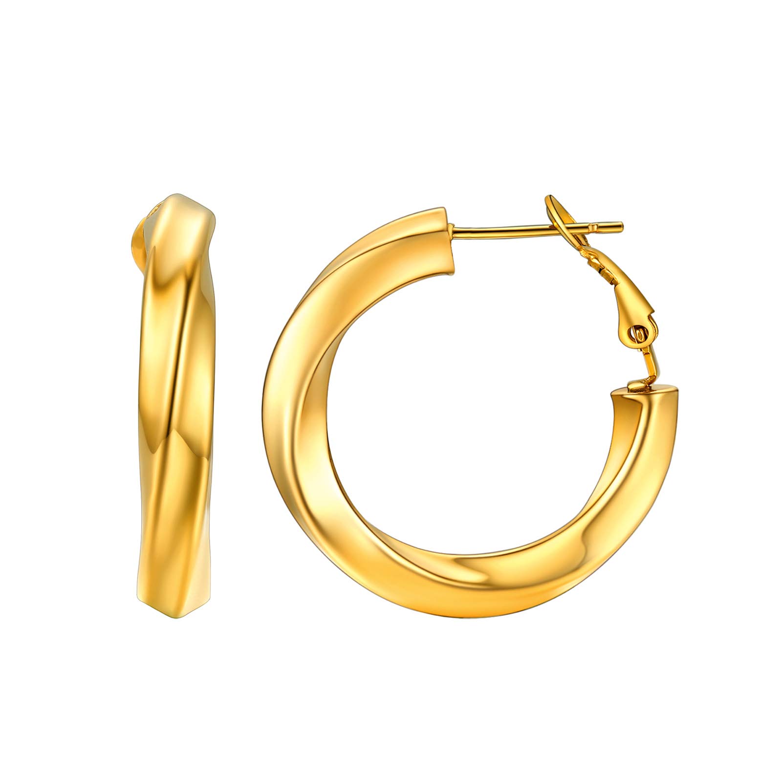 FindChic Gold Hoop Earrings for Women Hypoallergenic Stainless Steel 30MM Small Twisted Round Lightweight Huggie Hoops Classic Piercing Jewellery Gift for Wife Daughter Girlfriend