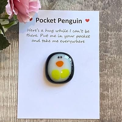 HBJSP Pocket Penguin Hug Keepsake Ornament Glass Mini Gift Lovers Birthday